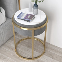 Modern Round Side Table Velvet Gold Finish