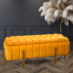 3 Seater Velvet Luxury Ottoman Storage Box-Yellow