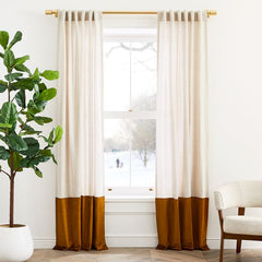 Luxury Two Tone Plain Velvet Curtain Off White and Brown