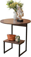 Small Coffee Table Rustic Brown 2 Tiers Shelf C-Shape End Table