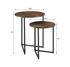 Rustic Wood Round Nesting Side Tables Set