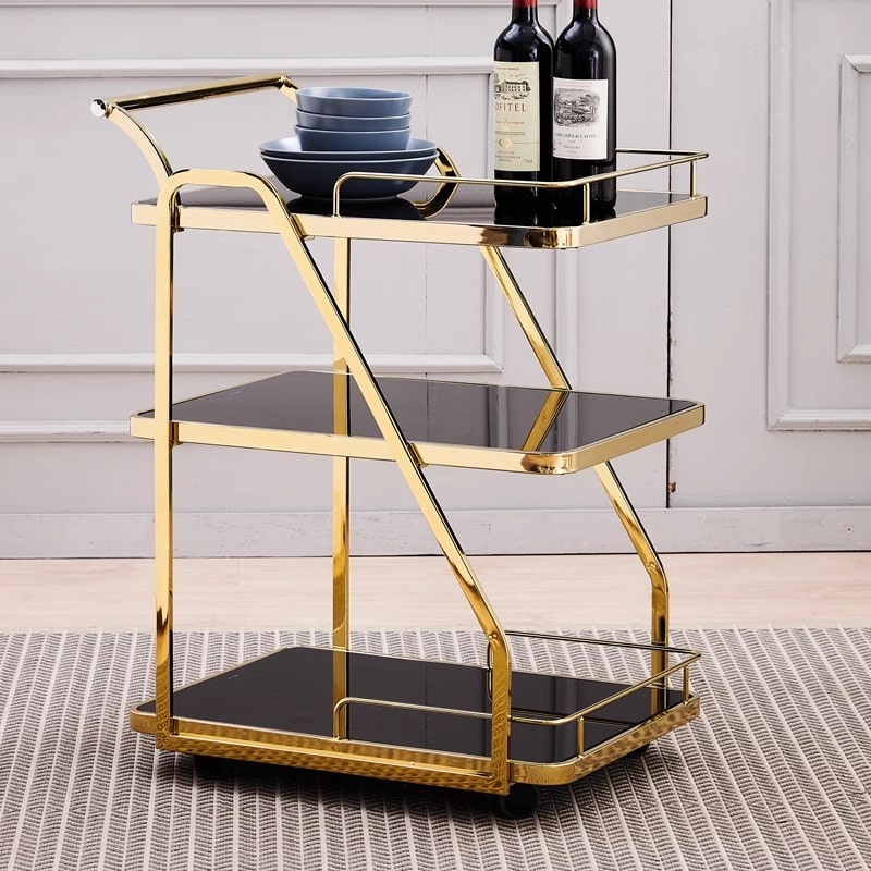 3 Tier Nordic Luxury Wooden Base Tea Trolley with metal stand