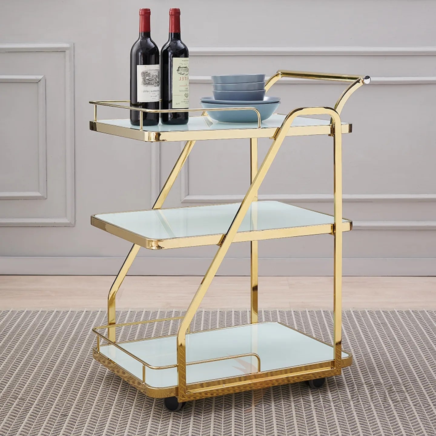 3 Tier Nordic Luxury Wooden Base Tea Trolley with metal stand