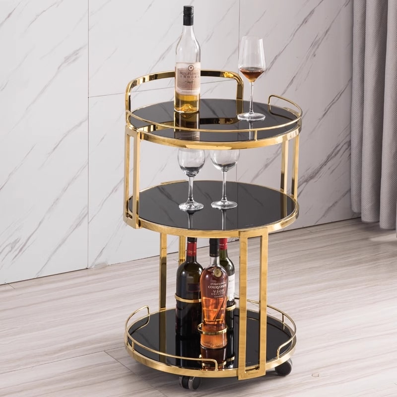 3 Tier Nordic Luxury Wooden Base Round Tea Trolley with metal stand