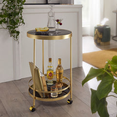 3 Tier Nordic Luxury Wooden Base Round Tea Trolley with metal stand
