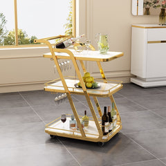 Modern Wood & Metal Rolling 3-Tier Trolley  With Handle