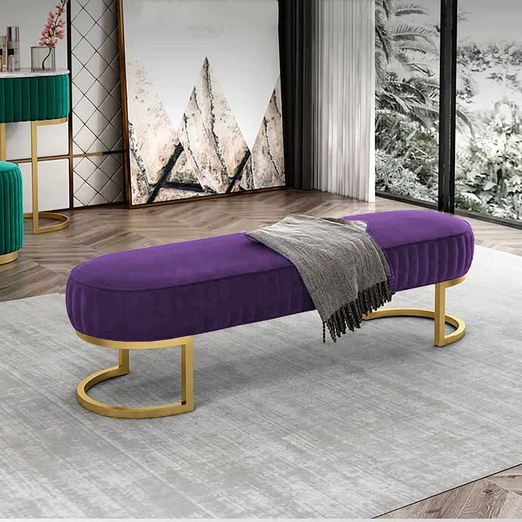 3 Seater Luxury Wooden Stool With Steel Stand Purple