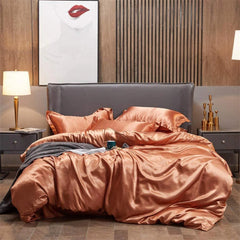 6 Pcs Luxury Silk Duvet Set - Rust