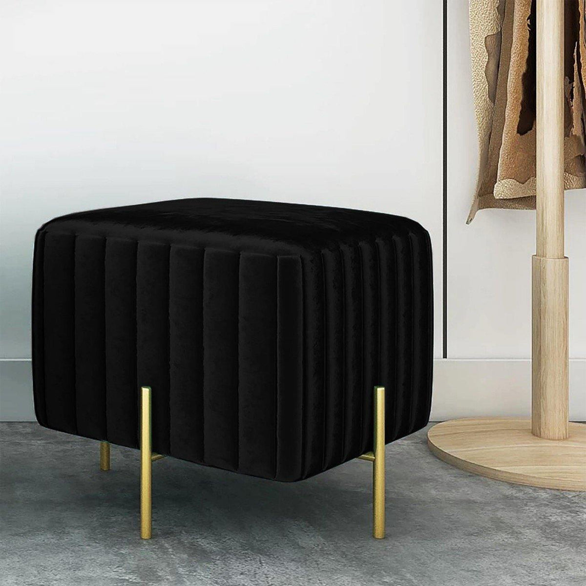 Wooden Square stool With Golden Metal Stand (Black)