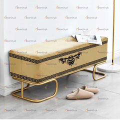 3 Seater Luxury Wooden Embroidered  Stool With Steel Stand - 50075