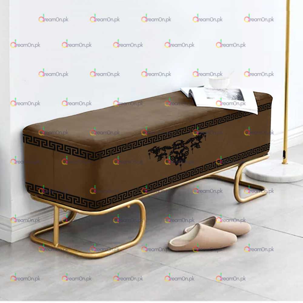 3 Seater Luxury Wooden Embroidered  Stool With Steel Stand - 50074
