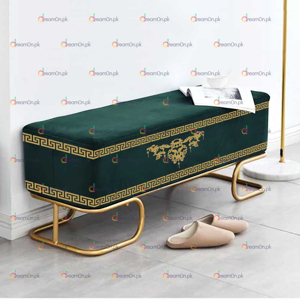 3 Seater Luxury Wooden Embroidered  Stool With Steel Stand - 50078