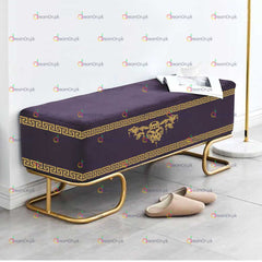 3 Seater Luxury Wooden Embroidered  Stool With Steel Stand - 50079