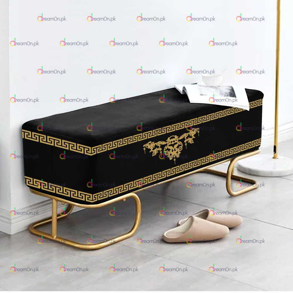 3 Seater Luxury Wooden Embroidered Stool With Steel Stand - 50081