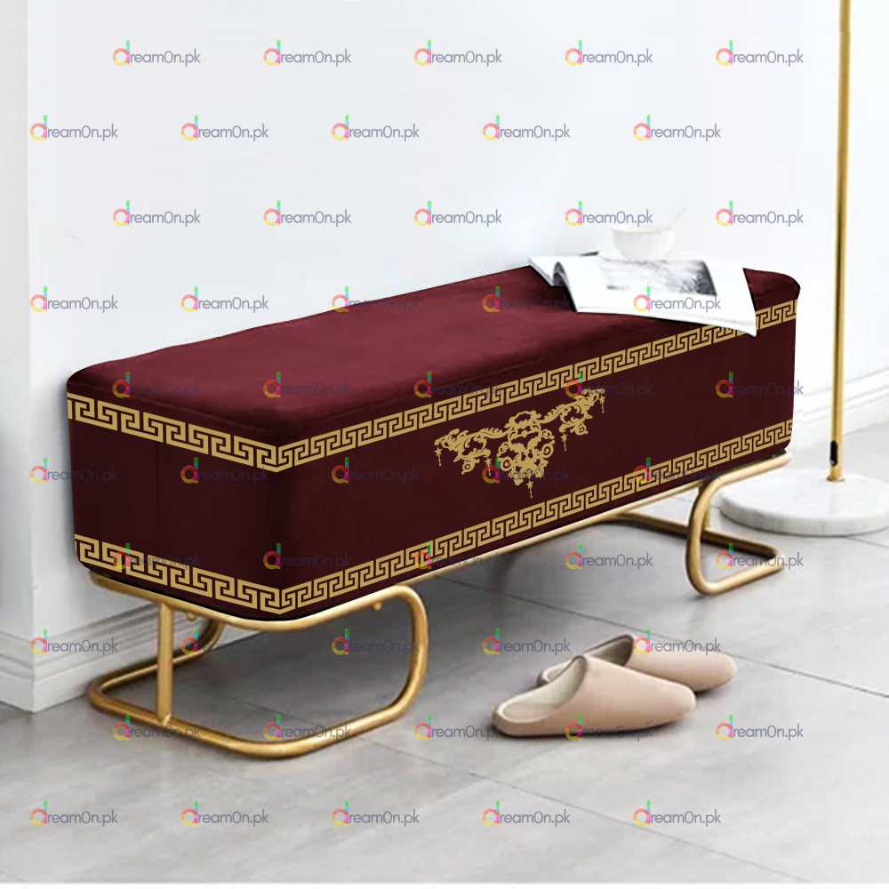 3 Seater Luxury Wooden Embroidered  Stool With Steel Stand - 50080
