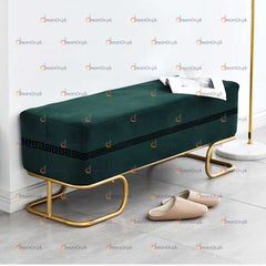 3 Seater Luxury Wooden Embroidered Stool With Steel Stand - 50085