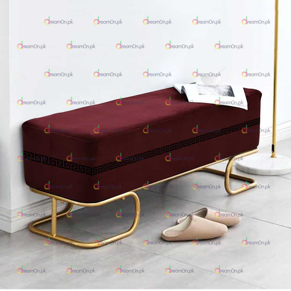 3 Seater Luxury Wooden Embroidered Stool With Steel Stand - 50087