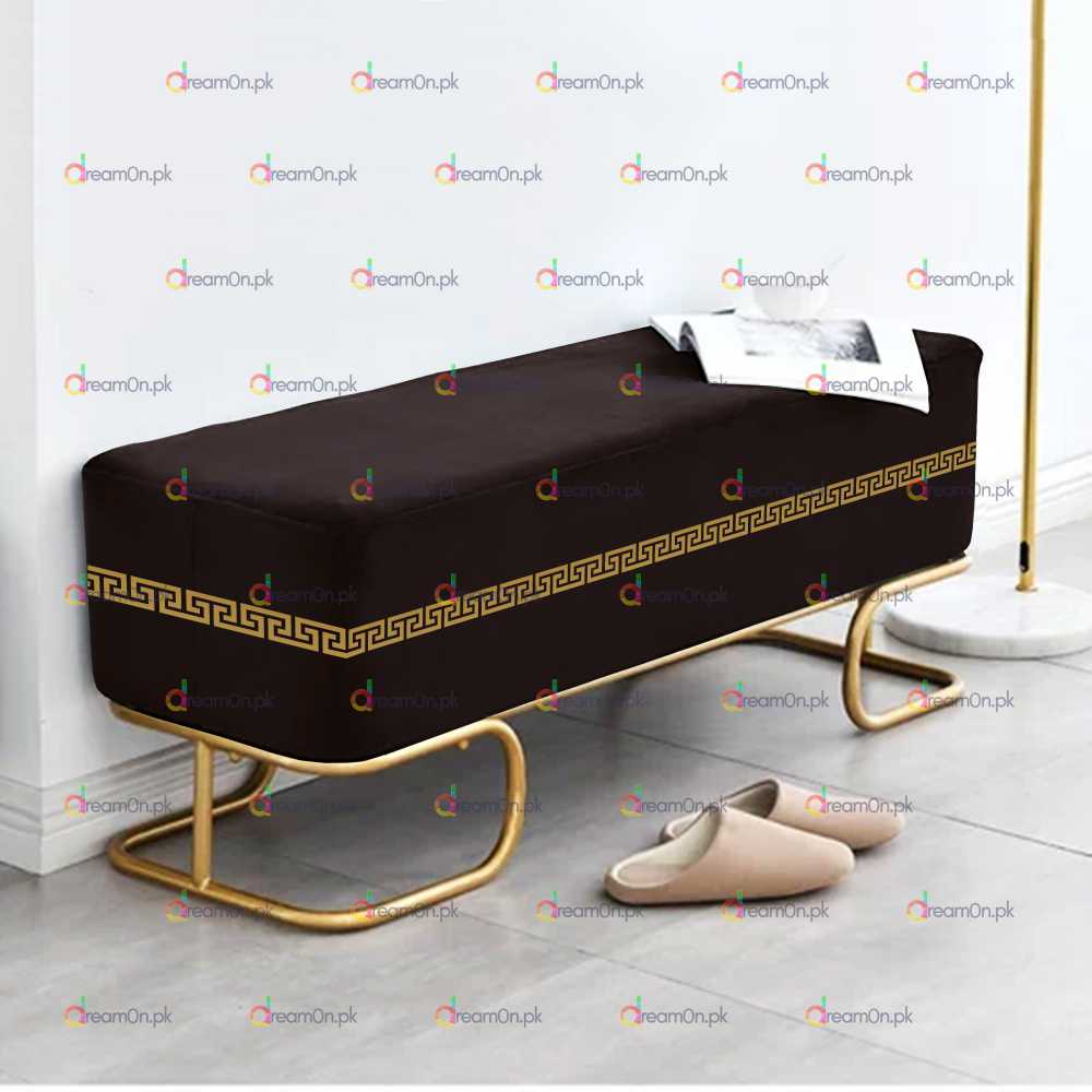 3 Seater Luxury Wooden Embroidered Stool With Steel Stand - 50095