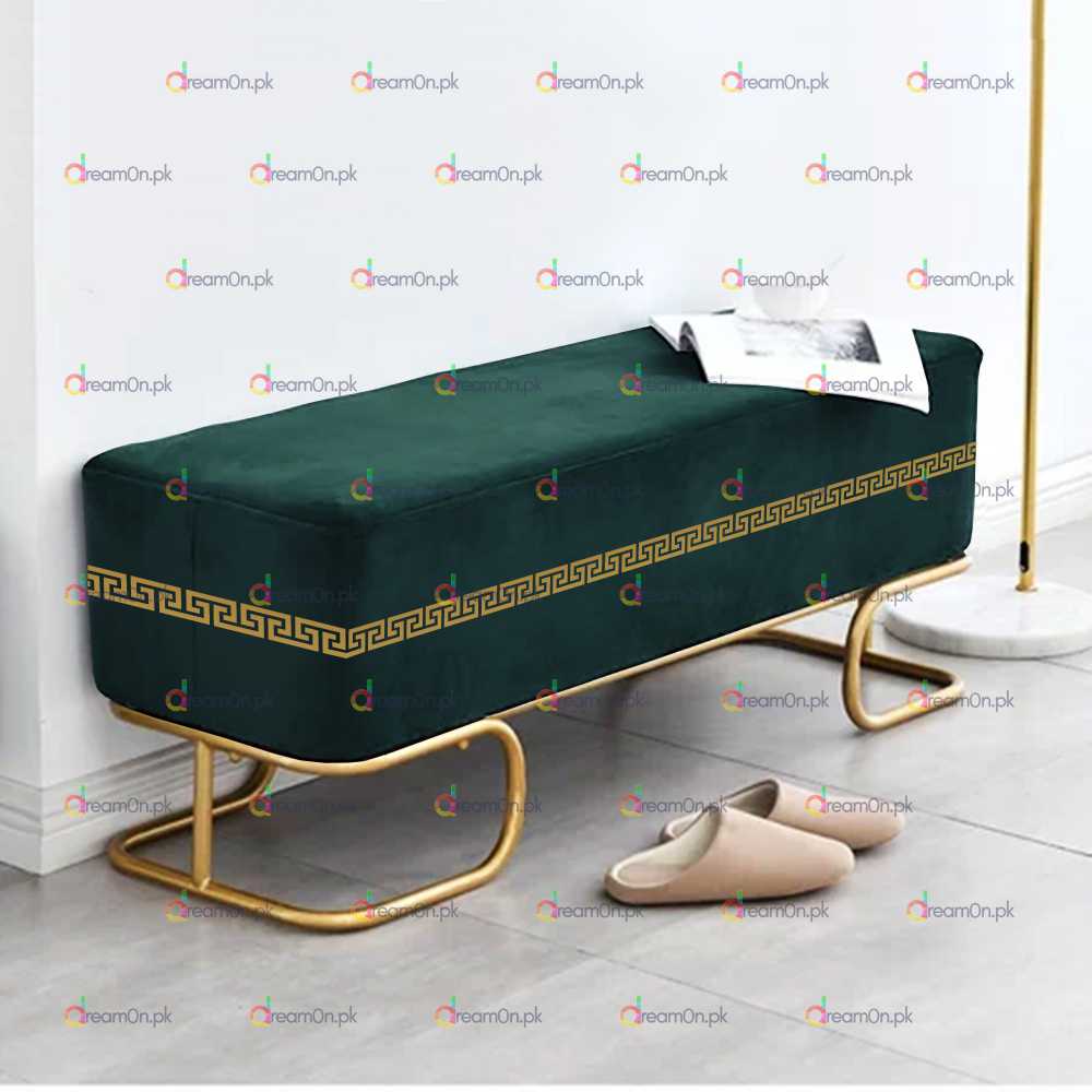 3 Seater Luxury Wooden Embroidered Stool With Steel Stand - 50092