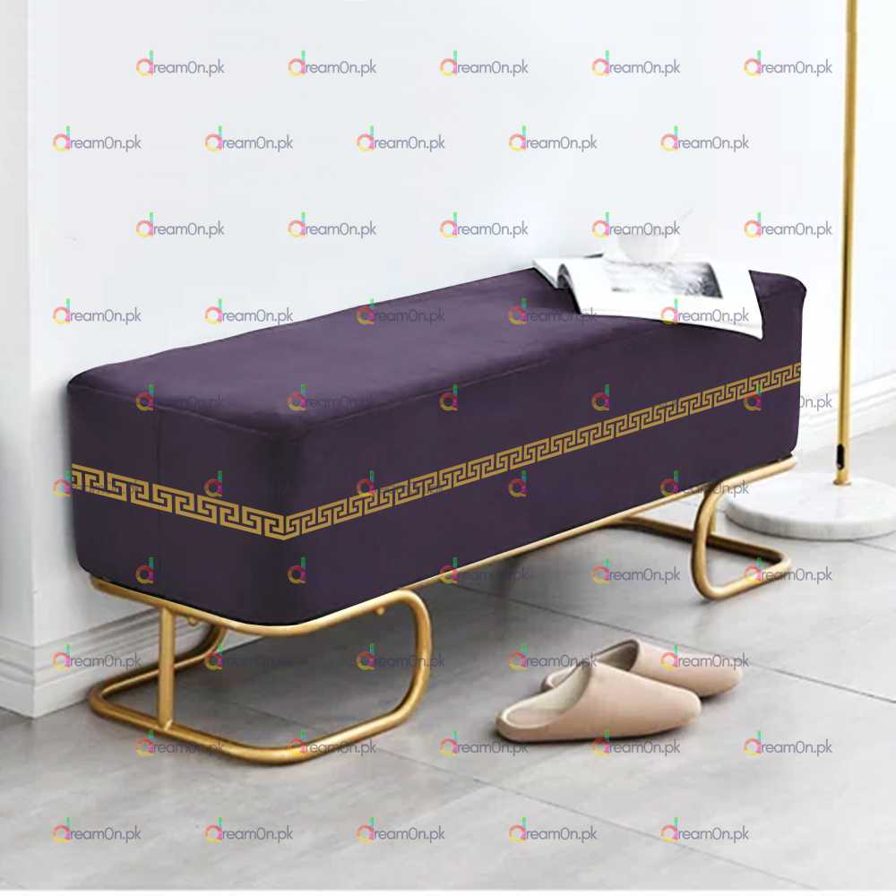 3 Seater Luxury Wooden Embroidered Stool With Steel Stand - 50093