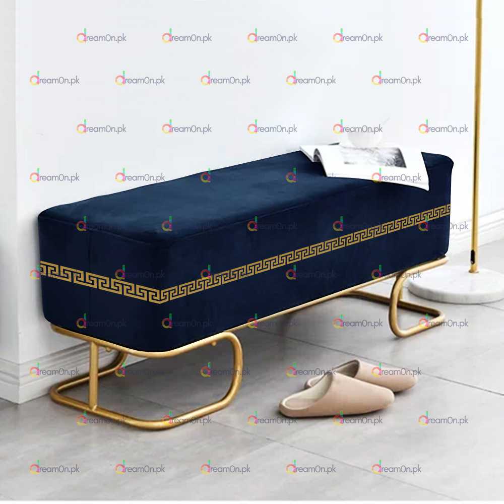 3 Seater Luxury Wooden Embroidered Stool With Steel Stand - 50091