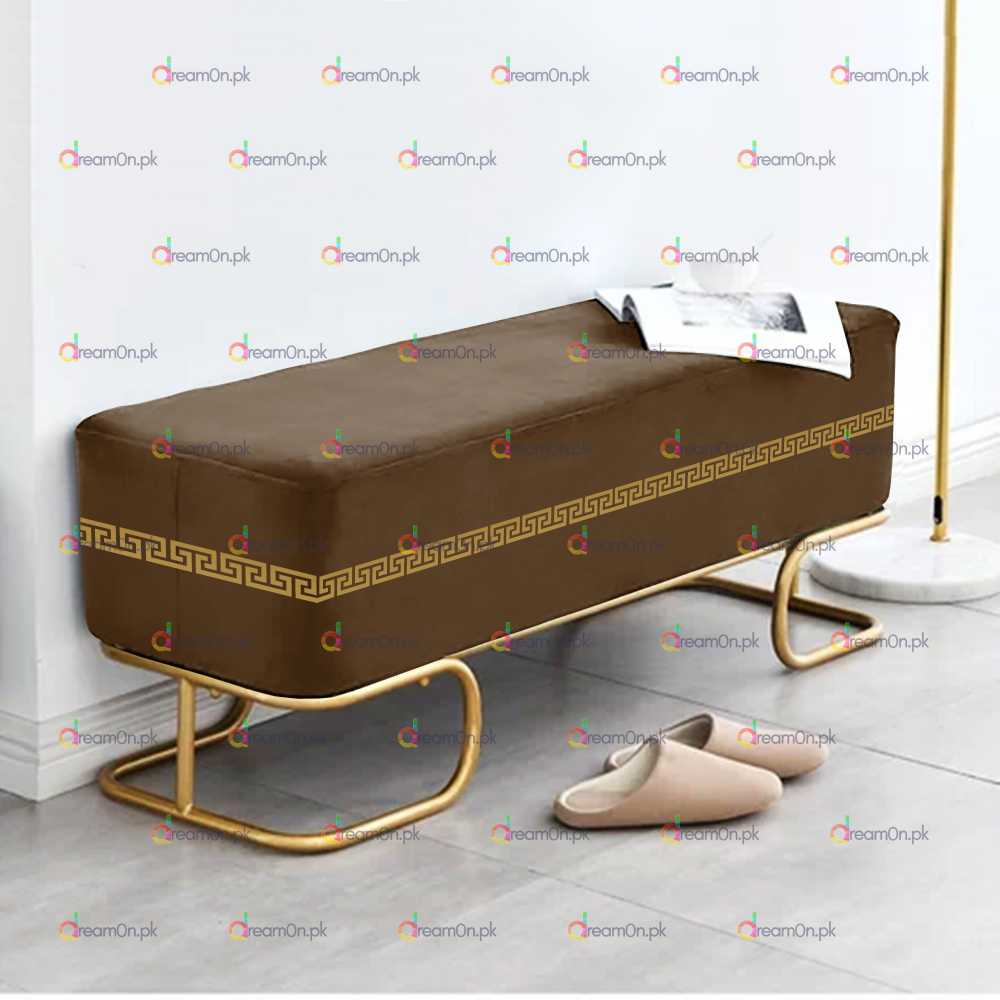 3 Seater Luxury Wooden Embroidered Stool With Steel Stand - 50096