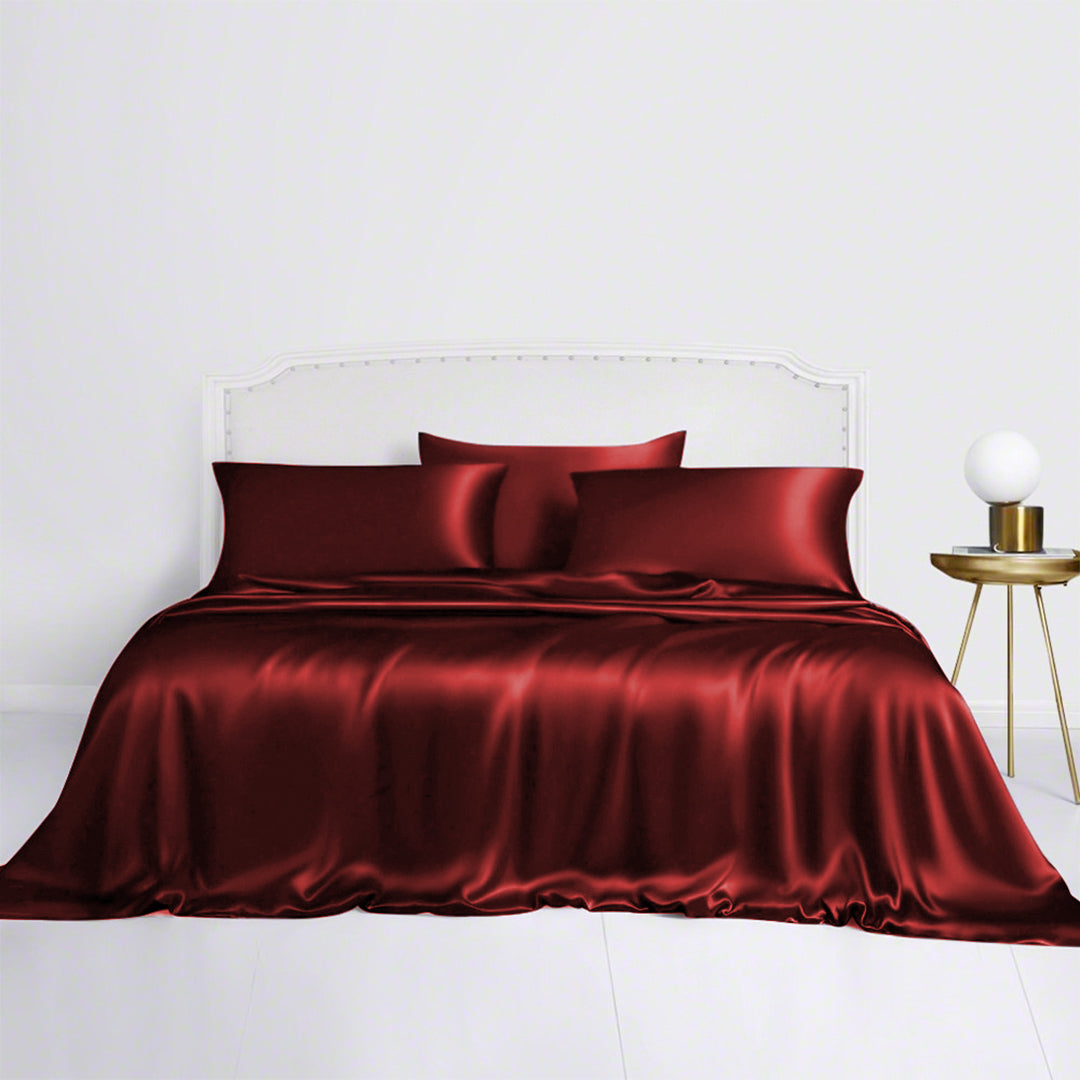 3 Pcs Luxury Silk Bed Set - Maroon