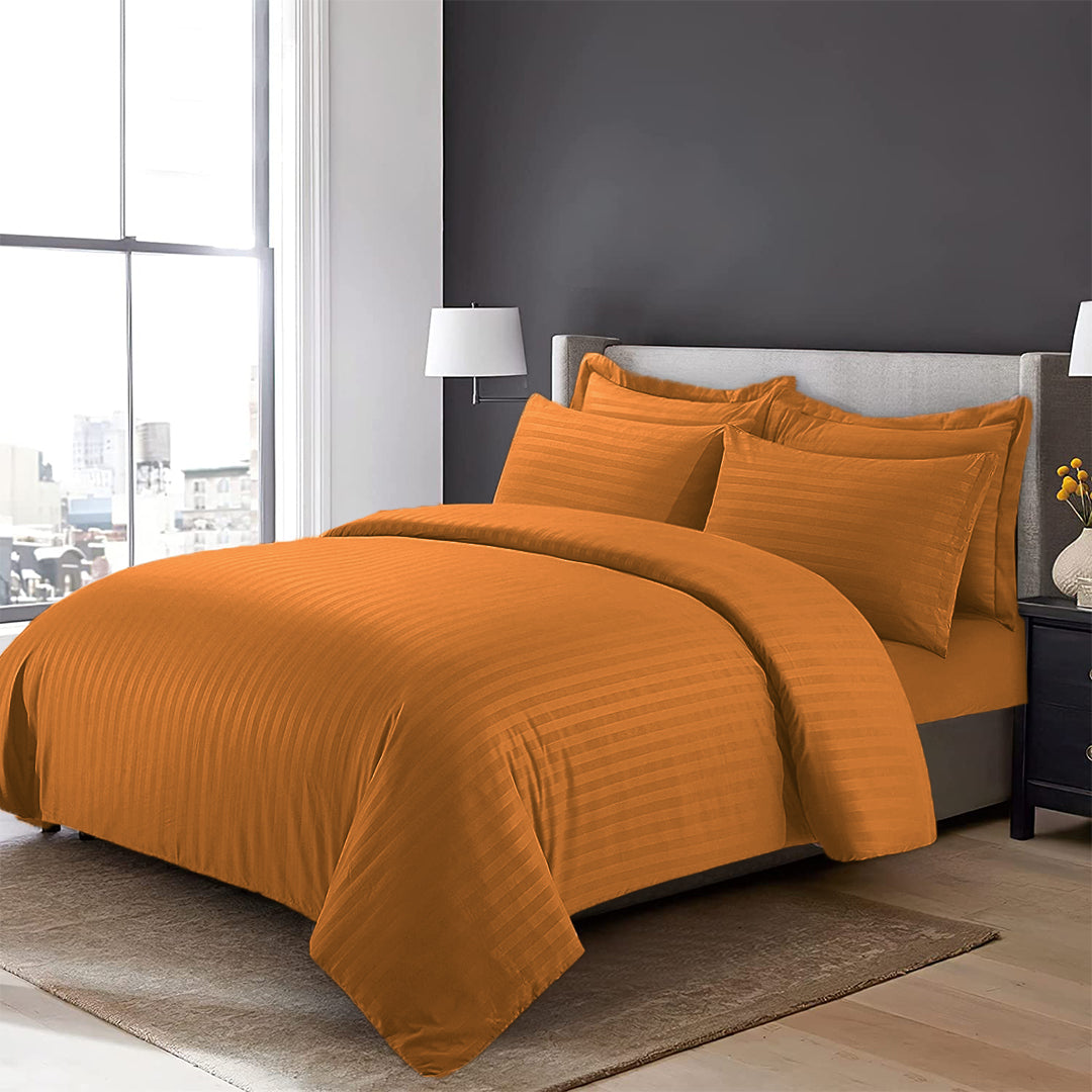 Luxury Satin Stripe Duvet Set - Orange