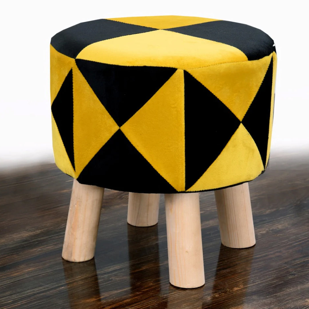 Round Wooden Velvet Dual Shade Stool- 919