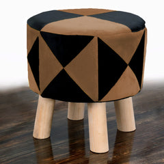 Round Wooden Velvet Dual Shade Stool- 921