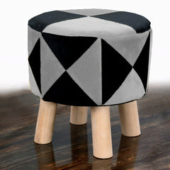 Round Wooden Velvet Dual Shade Stool- 924