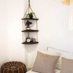 3 Tier - Rustic Decorative Walls Corner Hanging Wooden Shelf