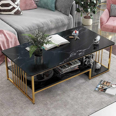 2 Layer Living Room Marble Table with Gold Metal Frame