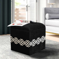 Quilted Square Wooden Storage Box Stool Black