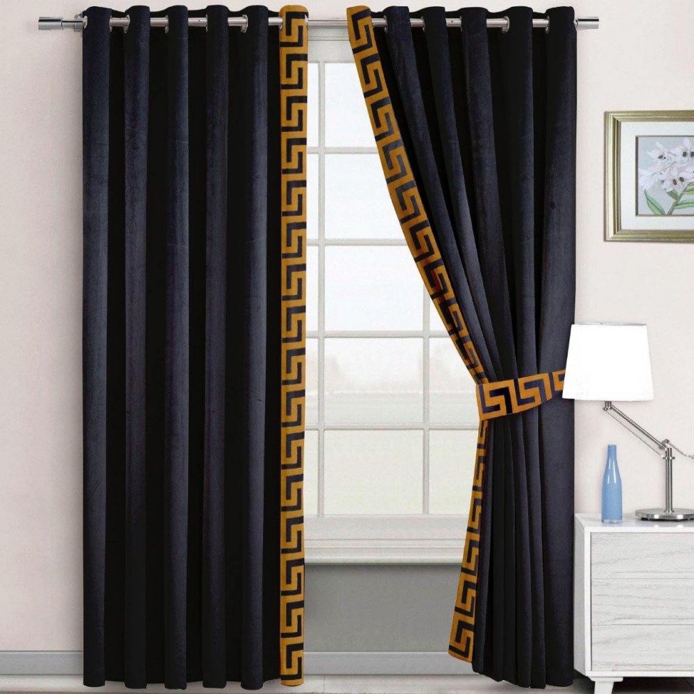 Luxury Velvet Curtain - Black And Golden