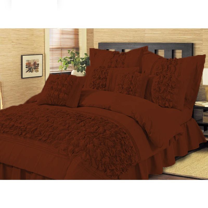 8 Pcs Embellished Comforter Set-Brown