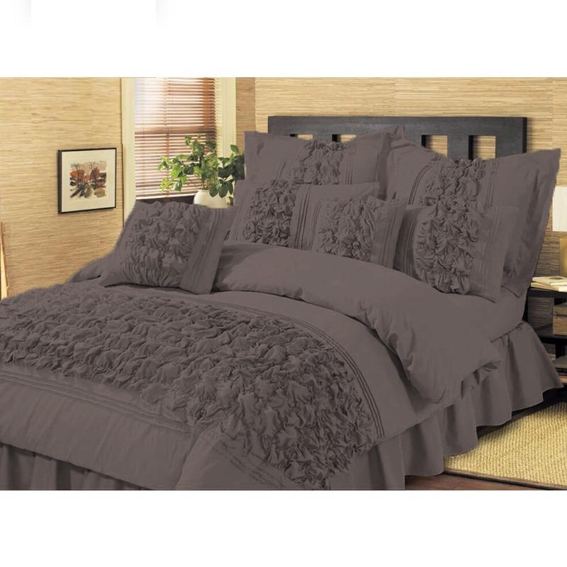 8 Pcs Embellished Comforter Set-Grey