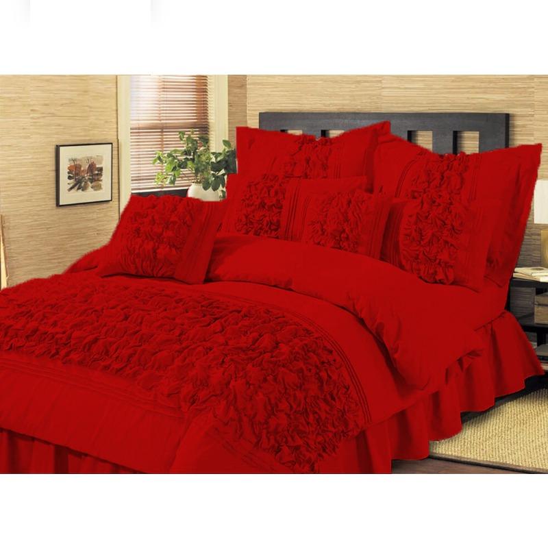 8 Pcs Embellished Comforter Set-Red