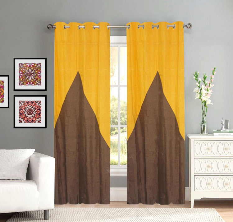 Premium Texture Curtains - Brown and Yellow - Pair - Dreamon.pk.