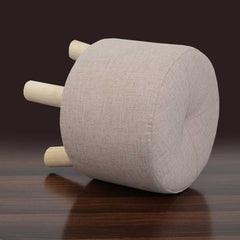 Round Wooden Stool Quilted Beige