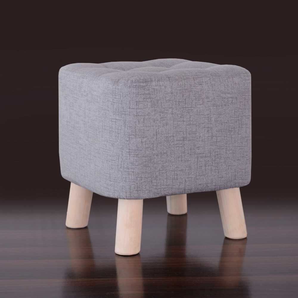 Square Wooden Stool Quilted Light Grey