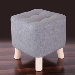 Square Wooden Stool Quilted Light Grey
