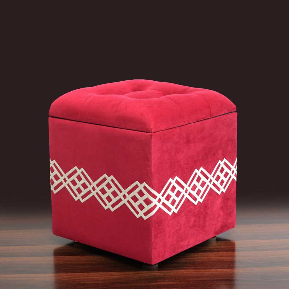 Quilted Square Wooden Storage Box Stool Maroon