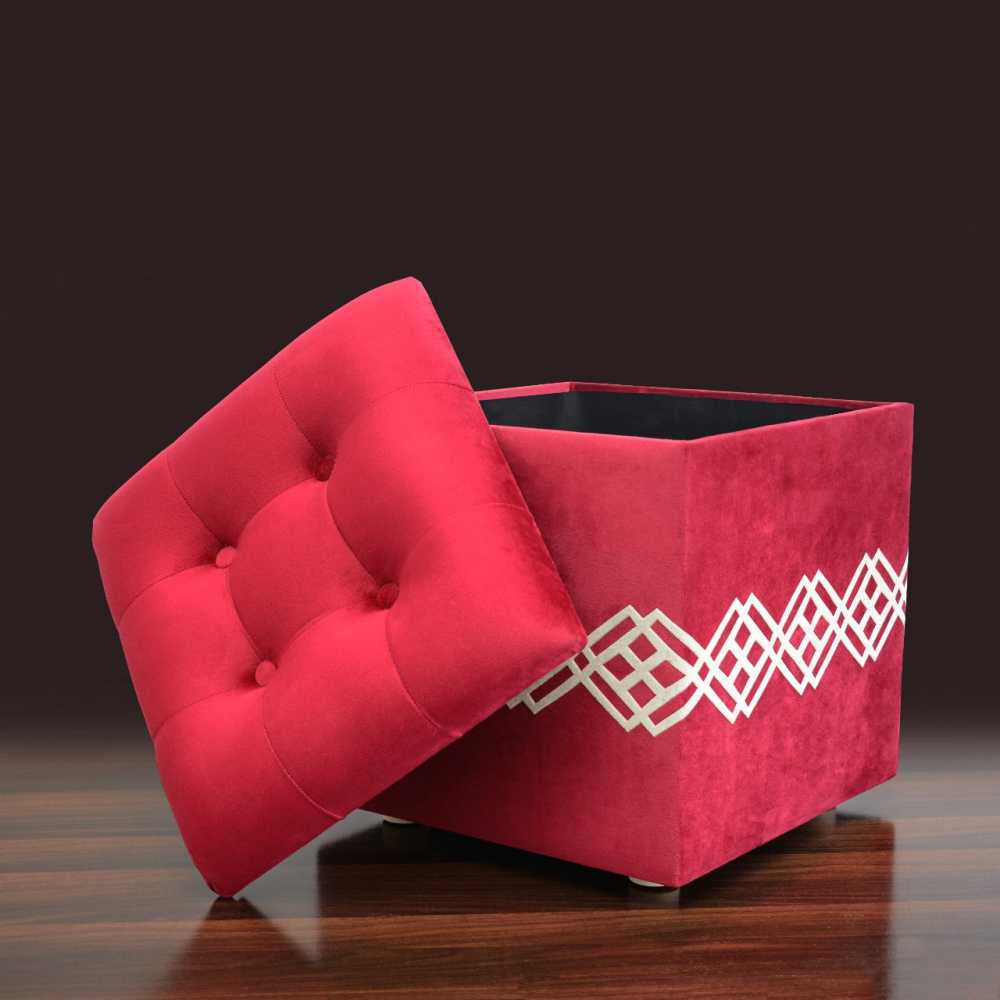 Wooden Stool | Wooden & velvet quilted storage box stool