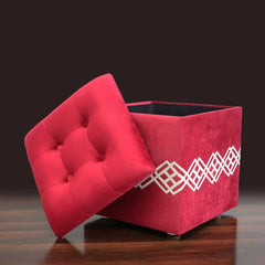 Wooden Stool | Wooden & velvet quilted storage box stool