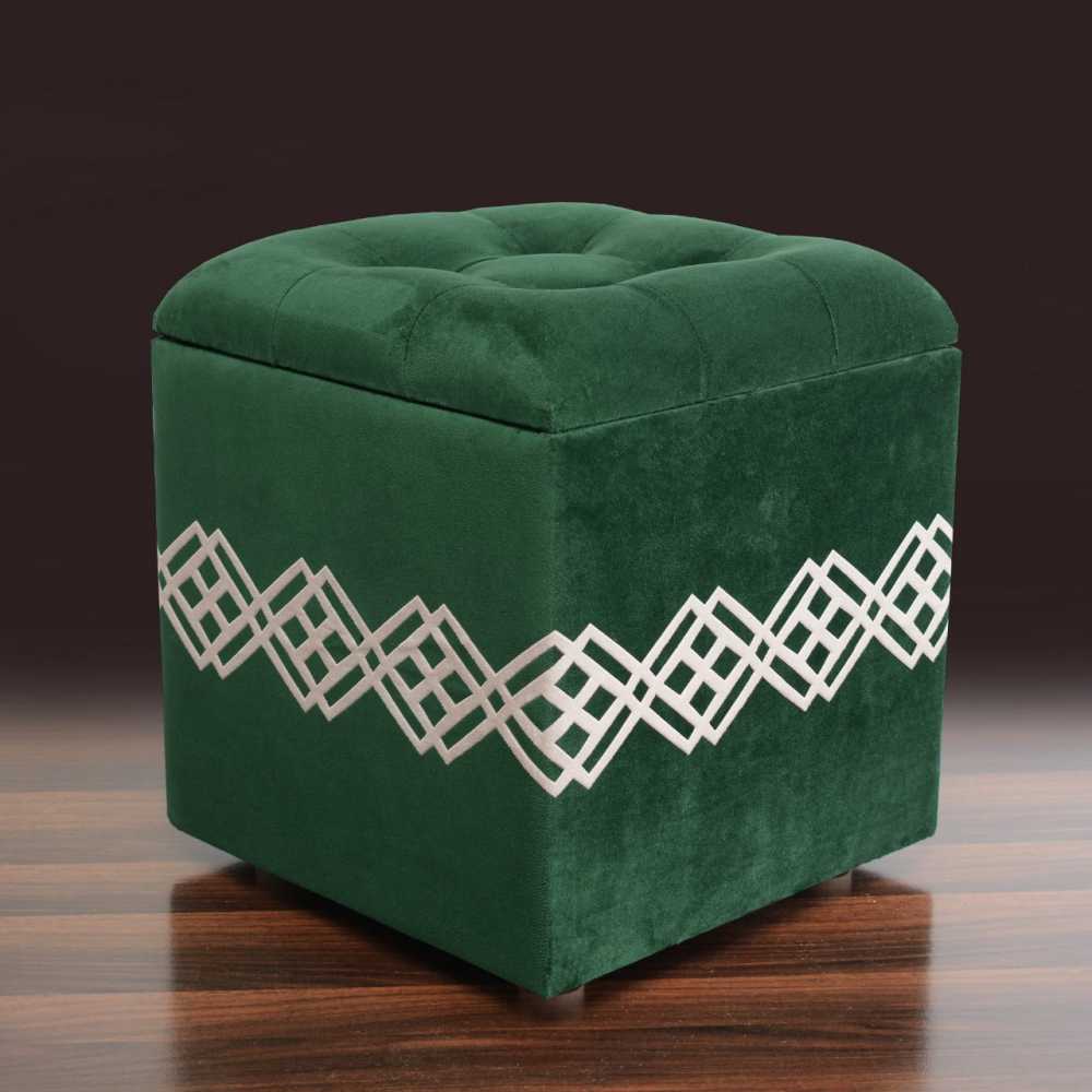 Quilted Square Wooden Storage Box Stool Green