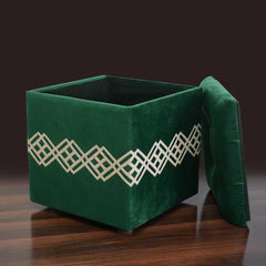 Quilted Square Wooden Storage Box Stool Green