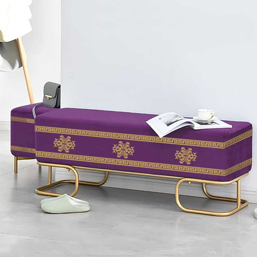 3 Seater Luxury Wooden Stool With Steel Stand Light Purple