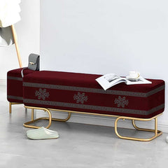 3 Seater Luxury Wooden Stool With Steel Stand Maroon