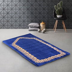 Luxury Velvet Islamic Prayer Mat - Blue